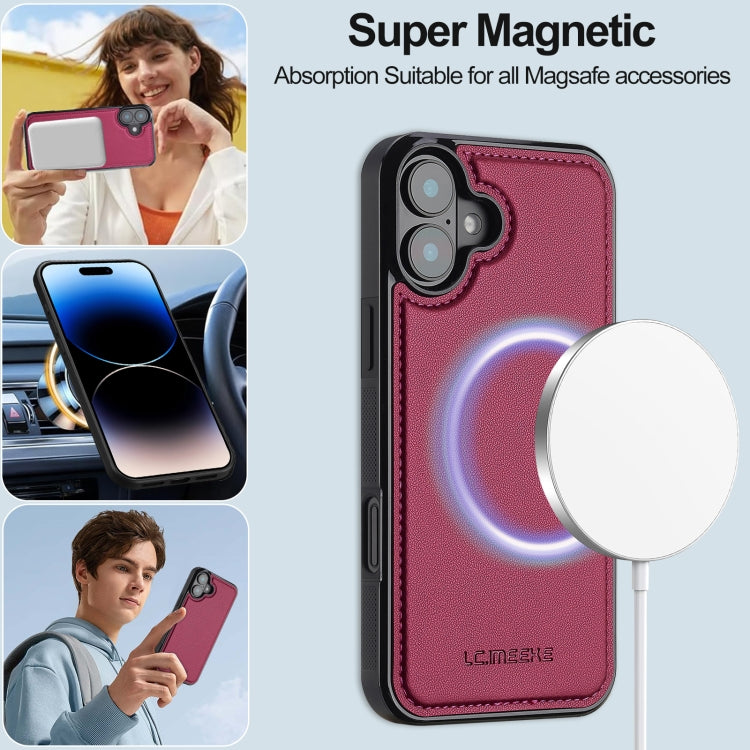 For iPhone 16 LC.IMEEKE L2 Series Detachable Magsafe PU Phone Case with Lanyard(Red) by LC.IMEEKE