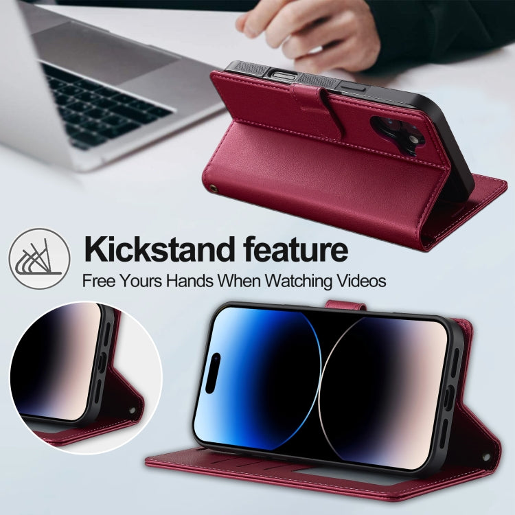 For iPhone 16 LC.IMEEKE L2 Series Detachable Magsafe PU Phone Case with Lanyard(Red) by LC.IMEEKE