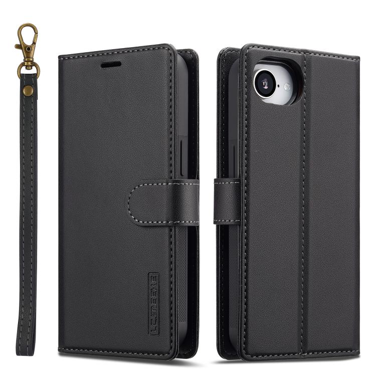 For iPhone 16e LC.IMEEKE L2 Series Detachable Magsafe PU Phone Case with Lanyard(Black) by LC.IMEEKE