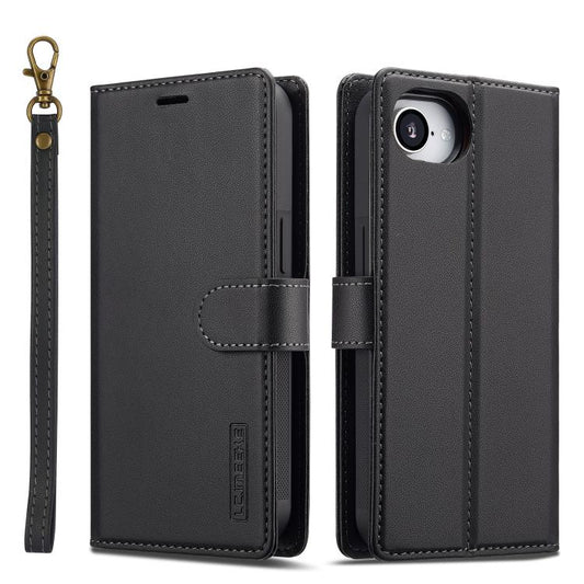 For iPhone 16e LC.IMEEKE L2 Series Detachable Magsafe PU Phone Case with Lanyard(Black) by LC.IMEEKE