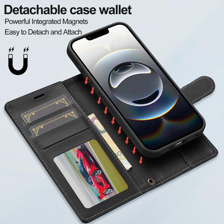 For iPhone 16e LC.IMEEKE L2 Series Detachable Magsafe PU Phone Case with Lanyard(Black) by LC.IMEEKE