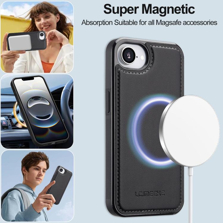 For iPhone 16e LC.IMEEKE L2 Series Detachable Magsafe PU Phone Case with Lanyard(Black) by LC.IMEEKE