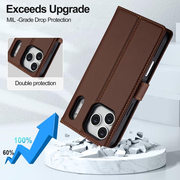For iPhone 17 Pro Max LC.IMEEKE L2 Series Detachable Magsafe PU Phone Case with Lanyard(Brown) by LC.IMEEKE