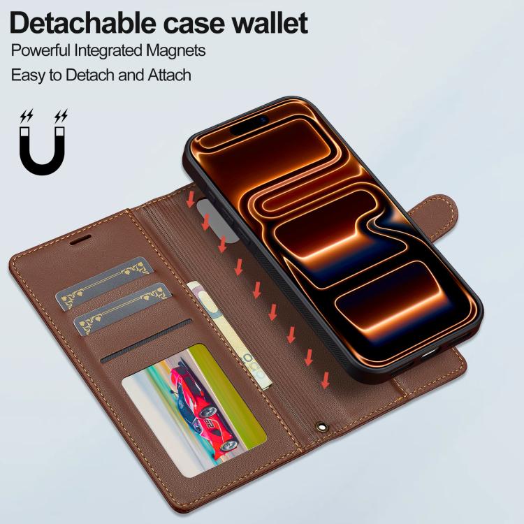 For iPhone 17 Pro Max LC.IMEEKE L2 Series Detachable Magsafe PU Phone Case with Lanyard(Brown) by LC.IMEEKE