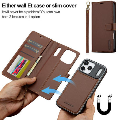 For iPhone 17 Pro Max LC.IMEEKE L2 Series Detachable Magsafe PU Phone Case with Lanyard(Brown) by LC.IMEEKE