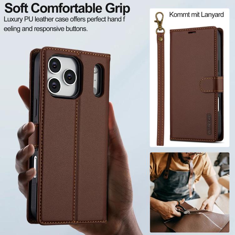 For iPhone 17 Pro Max LC.IMEEKE L2 Series Detachable Magsafe PU Phone Case with Lanyard(Brown) by LC.IMEEKE