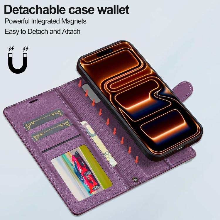 For iPhone 17 Pro Max LC.IMEEKE L2 Series Detachable Magsafe PU Phone Case with Lanyard(Purple) by LC.IMEEKE