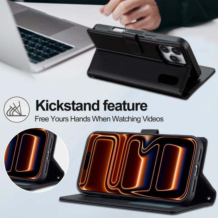 For iPhone 17 Pro LC.IMEEKE L2 Series Detachable Magsafe PU Phone Case with Lanyard(Black) by LC.IMEEKE