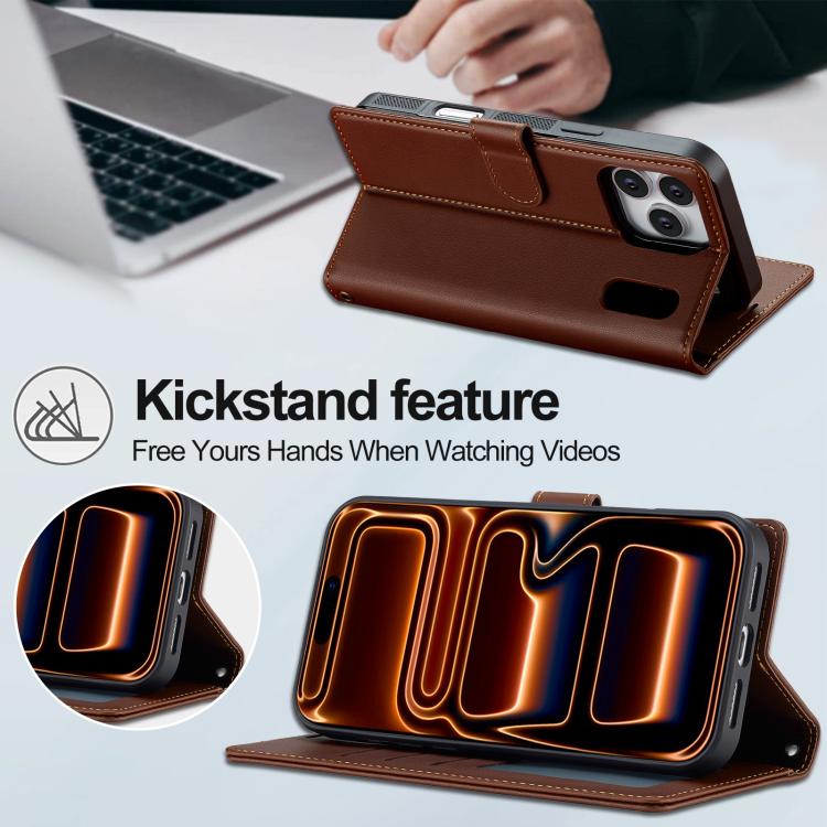 For iPhone 17 Pro LC.IMEEKE L2 Series Detachable Magsafe PU Phone Case with Lanyard(Brown) by LC.IMEEKE