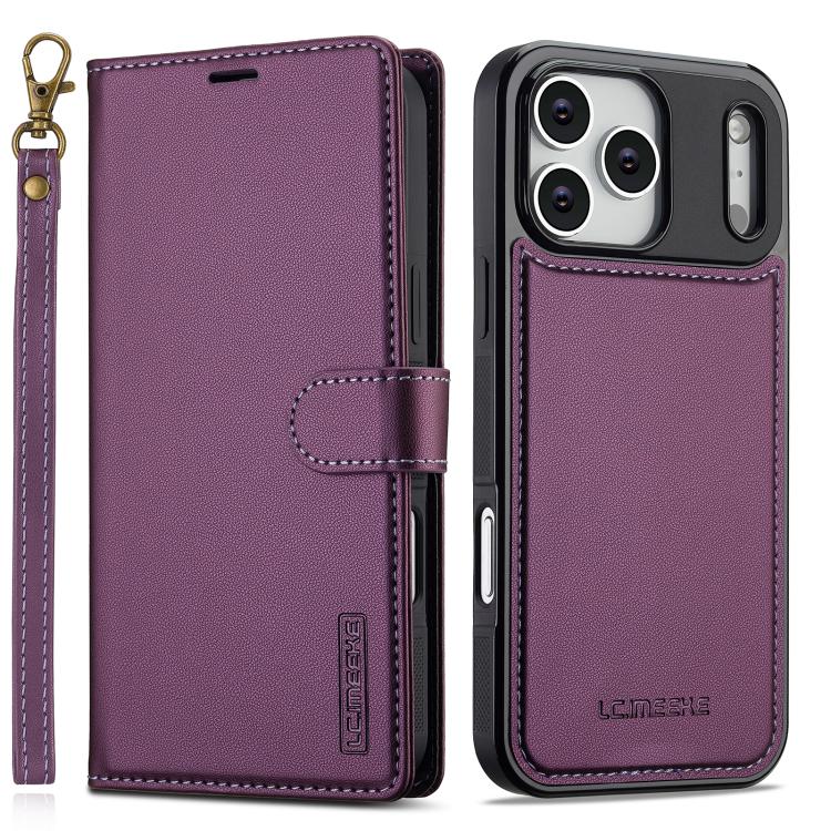 For iPhone 17 Pro LC.IMEEKE L2 Series Detachable Magsafe PU Phone Case with Lanyard(Purple) by LC.IMEEKE