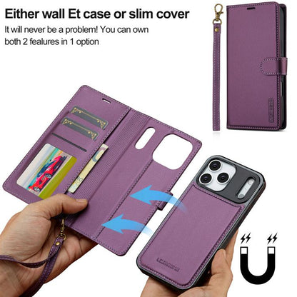 For iPhone 17 Pro LC.IMEEKE L2 Series Detachable Magsafe PU Phone Case with Lanyard(Purple) by LC.IMEEKE
