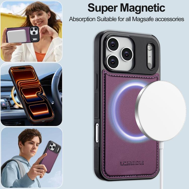 For iPhone 17 Pro LC.IMEEKE L2 Series Detachable Magsafe PU Phone Case with Lanyard(Purple) by LC.IMEEKE