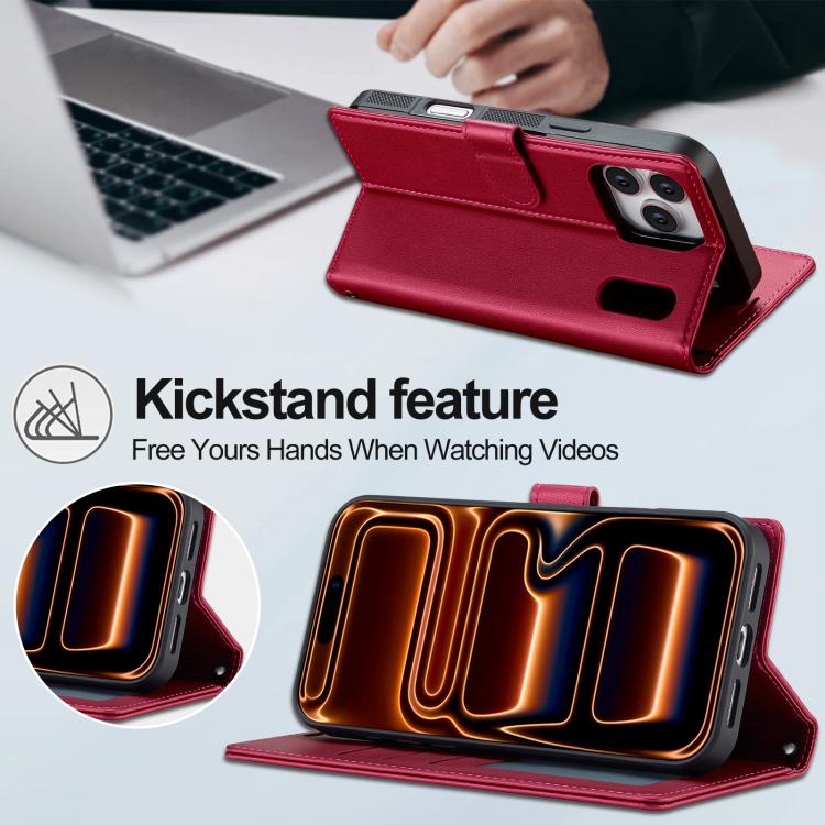 For iPhone 17 Pro LC.IMEEKE L2 Series Detachable Magsafe PU Phone Case with Lanyard(Red) by LC.IMEEKE