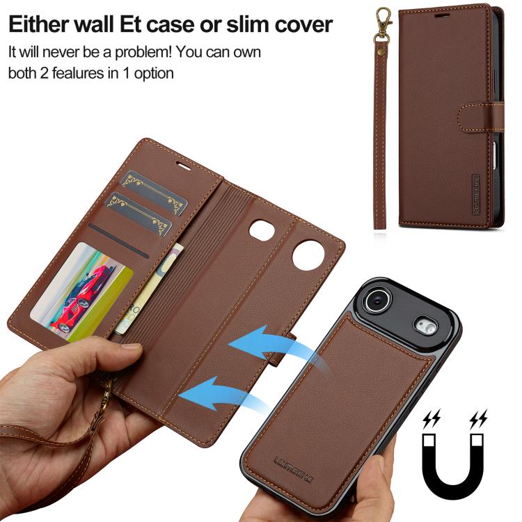 For iPhone Air LC.IMEEKE L2 Series Detachable Magsafe PU Phone Case with Lanyard(Brown) by LC.IMEEKE