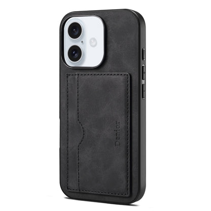 For iPhone 16 Denior D08 PU Single Card Slot Holder Phone Case(Black) by Denior