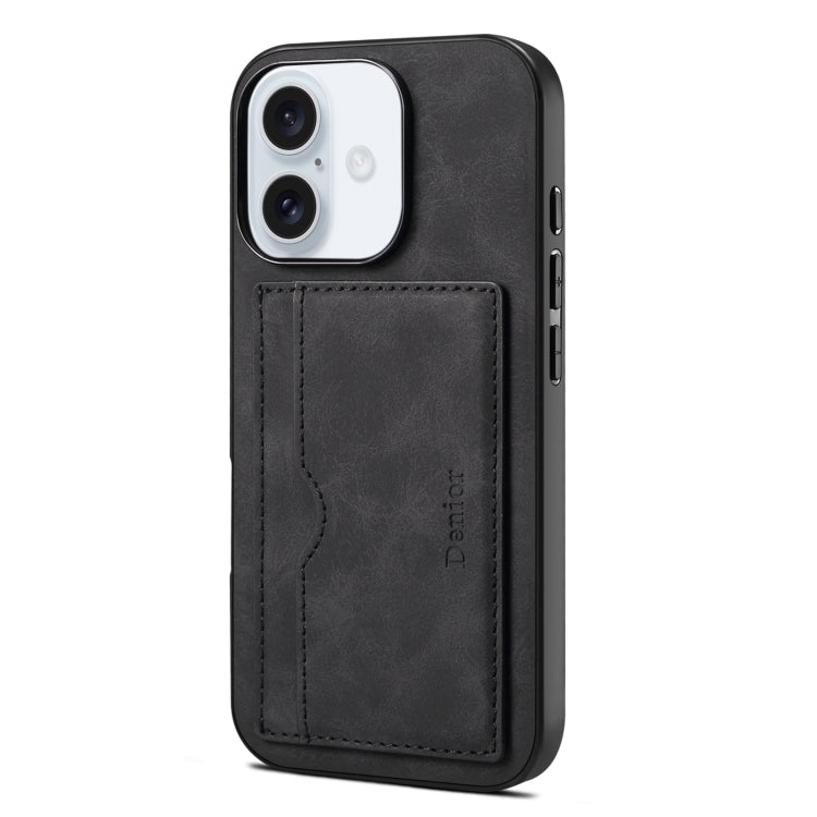 For iPhone 16 Plus Denior D08 PU Single Card Slot Holder Phone Case(Black) by Denior