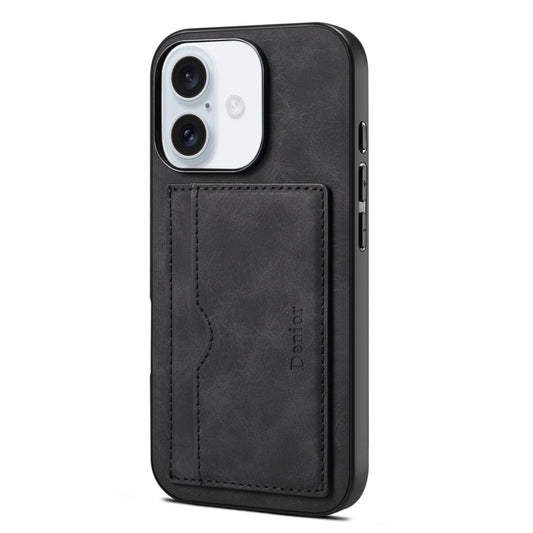 For iPhone 16 Plus Denior D08 PU Single Card Slot Holder Phone Case(Black) by Denior