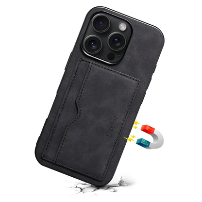 For iPhone 16 Plus Denior D08 PU Single Card Slot Holder Phone Case(Black) by Denior