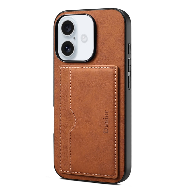 For iPhone 16 Plus Denior D08 PU Single Card Slot Holder Phone Case(Brown) by Denior