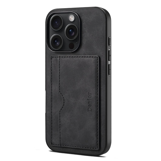 For iPhone 16 Pro Denior D08 PU Single Card Slot Holder Phone Case(Black) by Denior