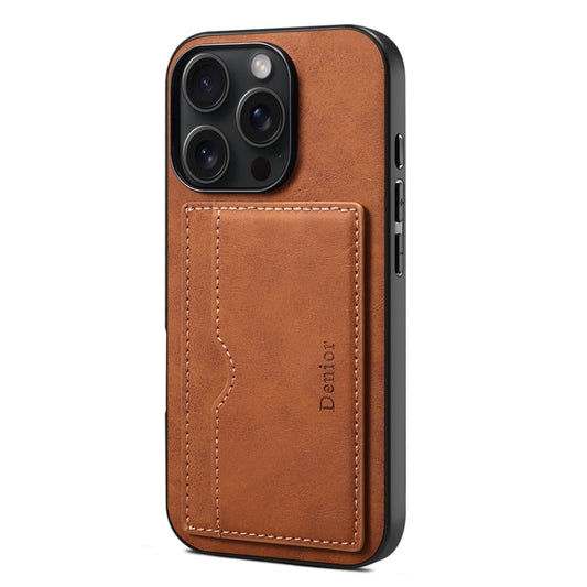 For iPhone 16 Pro Max Denior D08 PU Single Card Slot Holder Phone Case(Brown) by Denior
