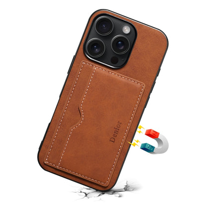 For iPhone 16 Pro Max Denior D08 PU Single Card Slot Holder Phone Case(Brown) by Denior