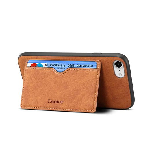 For iPhone 16e Denior D08 PU Single Card Slot Holder Phone Case(Brown) by Denior