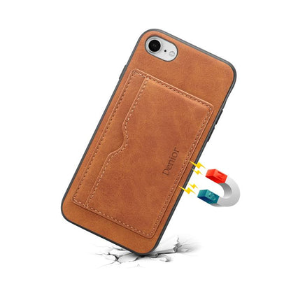 For iPhone 16e Denior D08 PU Single Card Slot Holder Phone Case(Brown) by Denior