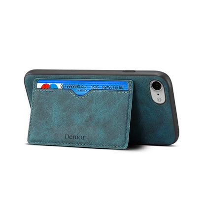 For iPhone 16e Denior D08 PU Single Card Slot Holder Phone Case(Blue) by Denior