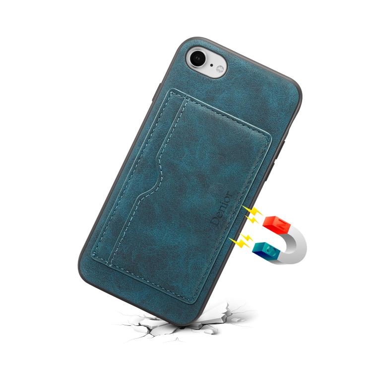 For iPhone 16e Denior D08 PU Single Card Slot Holder Phone Case(Blue) by Denior
