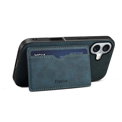 For iPhone 17 Denior D08 PU Single Card Slot Holder Phone Case(Blue) by Denior
