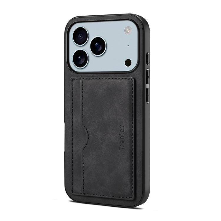 For iPhone 17 Pro Denior D08 PU Single Card Slot Holder Phone Case(Black) by Denior