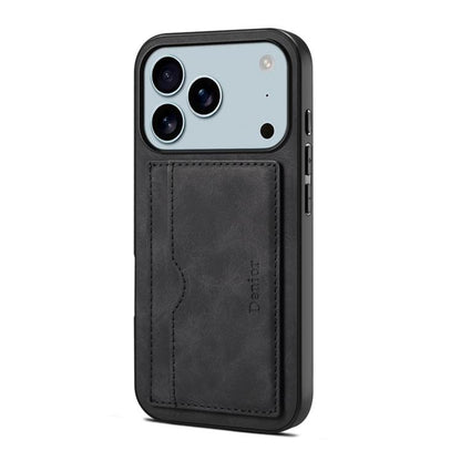 For iPhone 17 Pro Denior D08 PU Single Card Slot Holder Phone Case(Black) by Denior