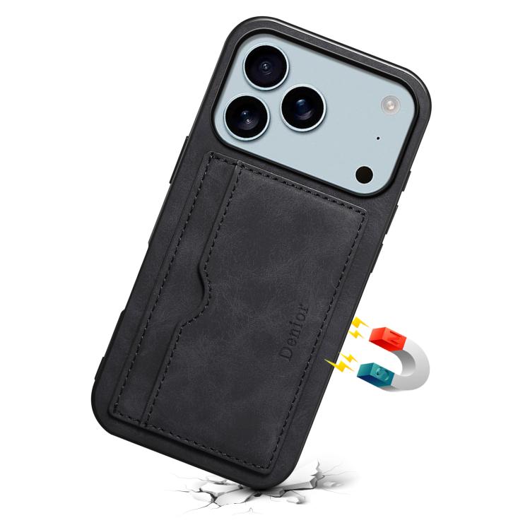 For iPhone 17 Pro Denior D08 PU Single Card Slot Holder Phone Case(Black) by Denior