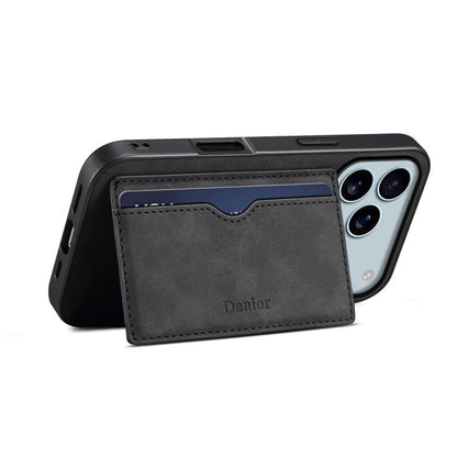 For iPhone 17 Pro Denior D08 PU Single Card Slot Holder Phone Case(Black) by Denior