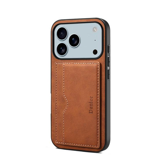 For iPhone 17 Pro Denior D08 PU Single Card Slot Holder Phone Case(Brown) by Denior