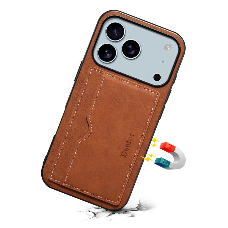 For iPhone 17 Pro Denior D08 PU Single Card Slot Holder Phone Case(Brown) by Denior