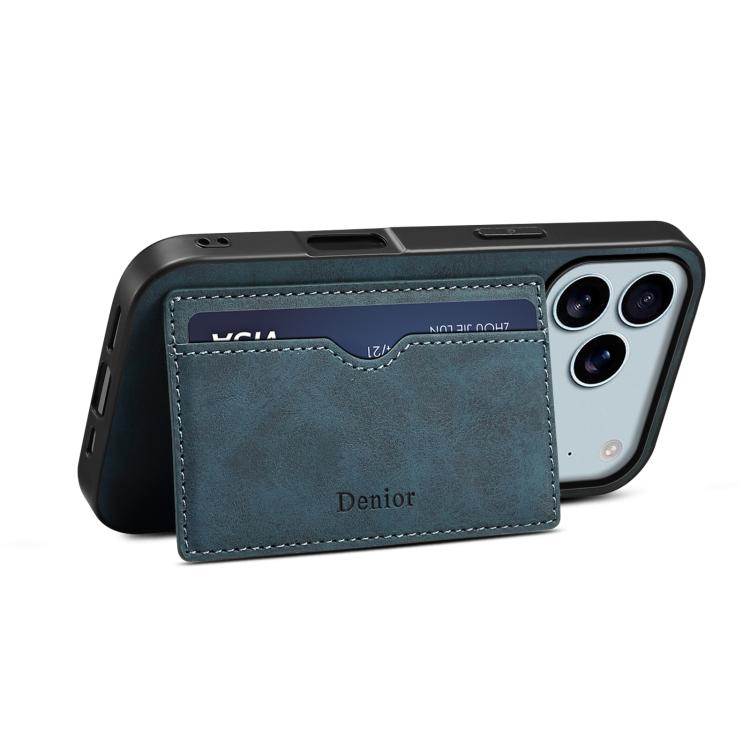 For iPhone 17 Pro Denior D08 PU Single Card Slot Holder Phone Case(Blue) by Denior