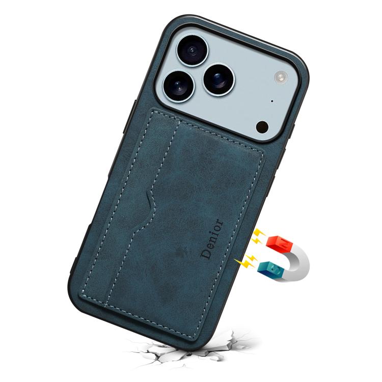 For iPhone 17 Pro Max Denior D08 PU Single Card Slot Holder Phone Case(Blue) by Denior