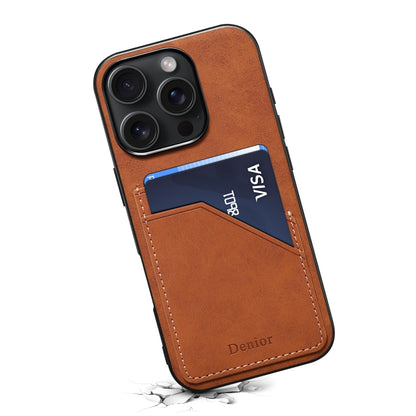 For iPhone 16 Denior D09 PU Dual Card Slot Back Cover Phone Case(Brown) by Denior