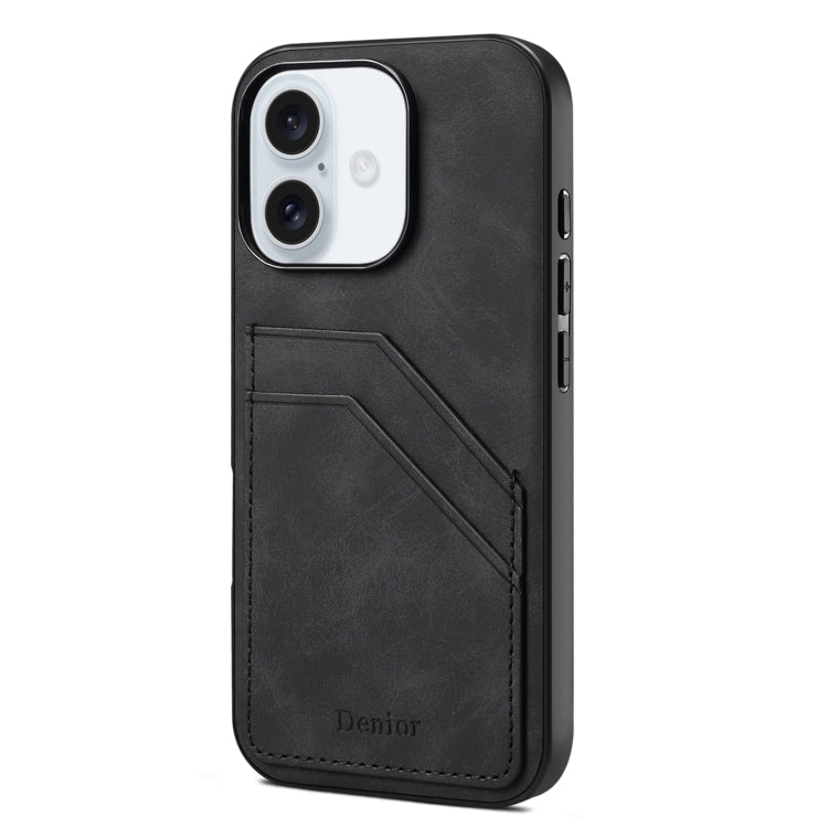 For iPhone 16 Plus Denior D09 PU Dual Card Slot Back Cover Phone Case(Black) by Denior