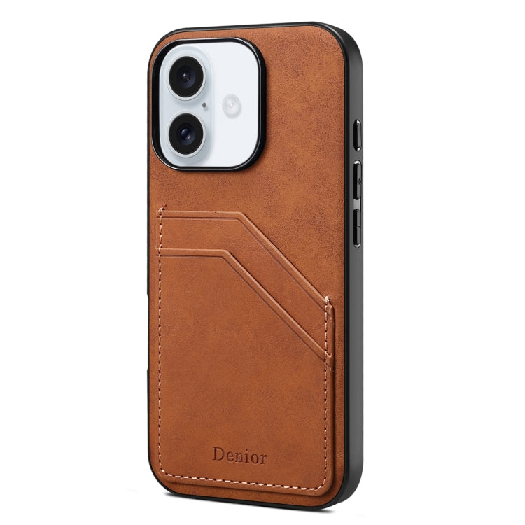 For iPhone 16 Plus Denior D09 PU Dual Card Slot Back Cover Phone Case(Brown) by Denior