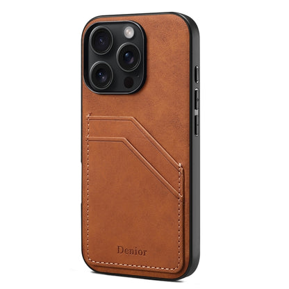 For iPhone 16 Pro Denior D09 PU Dual Card Slot Back Cover Phone Case(Brown) by Denior