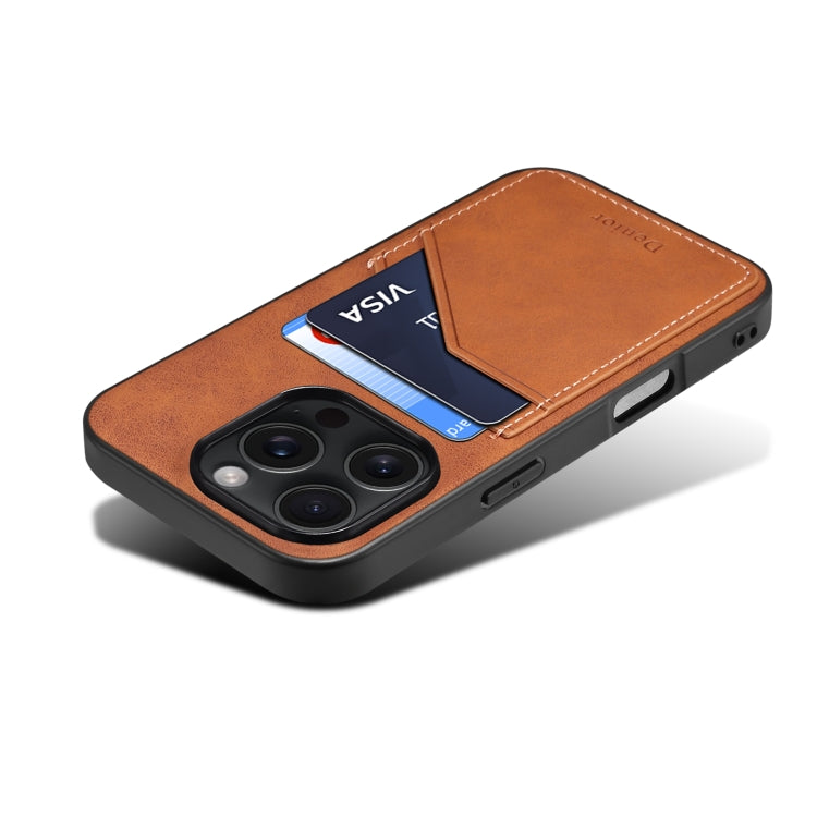 For iPhone 16 Pro Denior D09 PU Dual Card Slot Back Cover Phone Case(Brown) by Denior