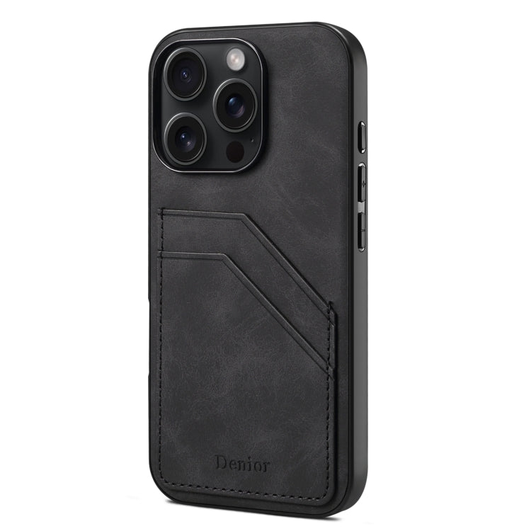 For iPhone 16 Pro Max Denior D09 PU Dual Card Slot Back Cover Phone Case(Black) by Denior