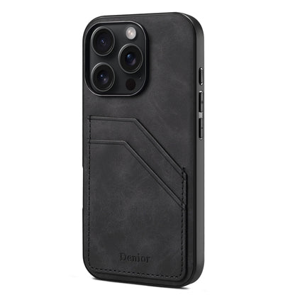 For iPhone 16 Pro Max Denior D09 PU Dual Card Slot Back Cover Phone Case(Black) by Denior
