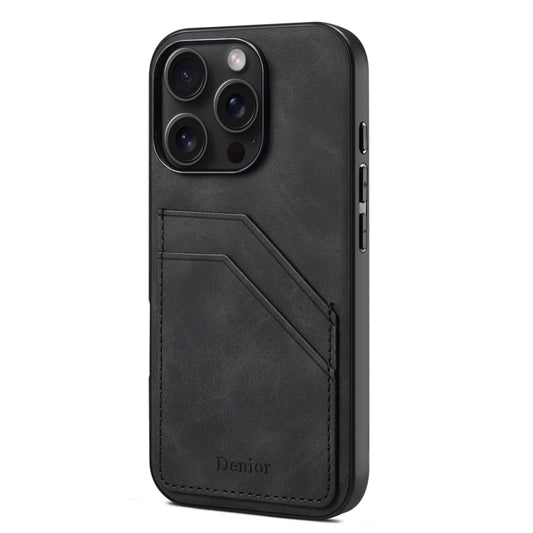 For iPhone 16 Pro Max Denior D09 PU Dual Card Slot Back Cover Phone Case(Black) by Denior
