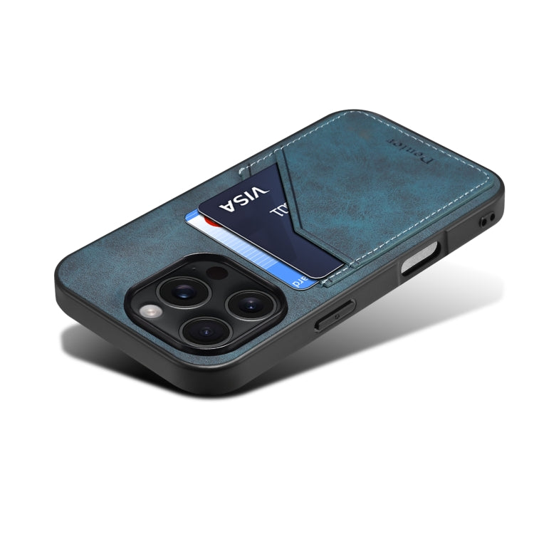 For iPhone 16 Pro Max Denior D09 PU Dual Card Slot Back Cover Phone Case(Blue) by Denior