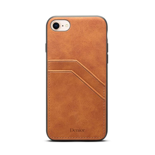 For iPhone 16e Denior D09 PU Dual Card Slot Back Cover Phone Case(Brown) by Denior