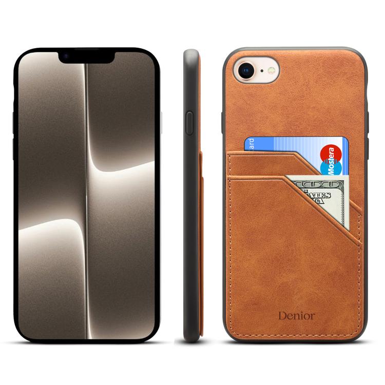 For iPhone 16e Denior D09 PU Dual Card Slot Back Cover Phone Case(Brown) by Denior